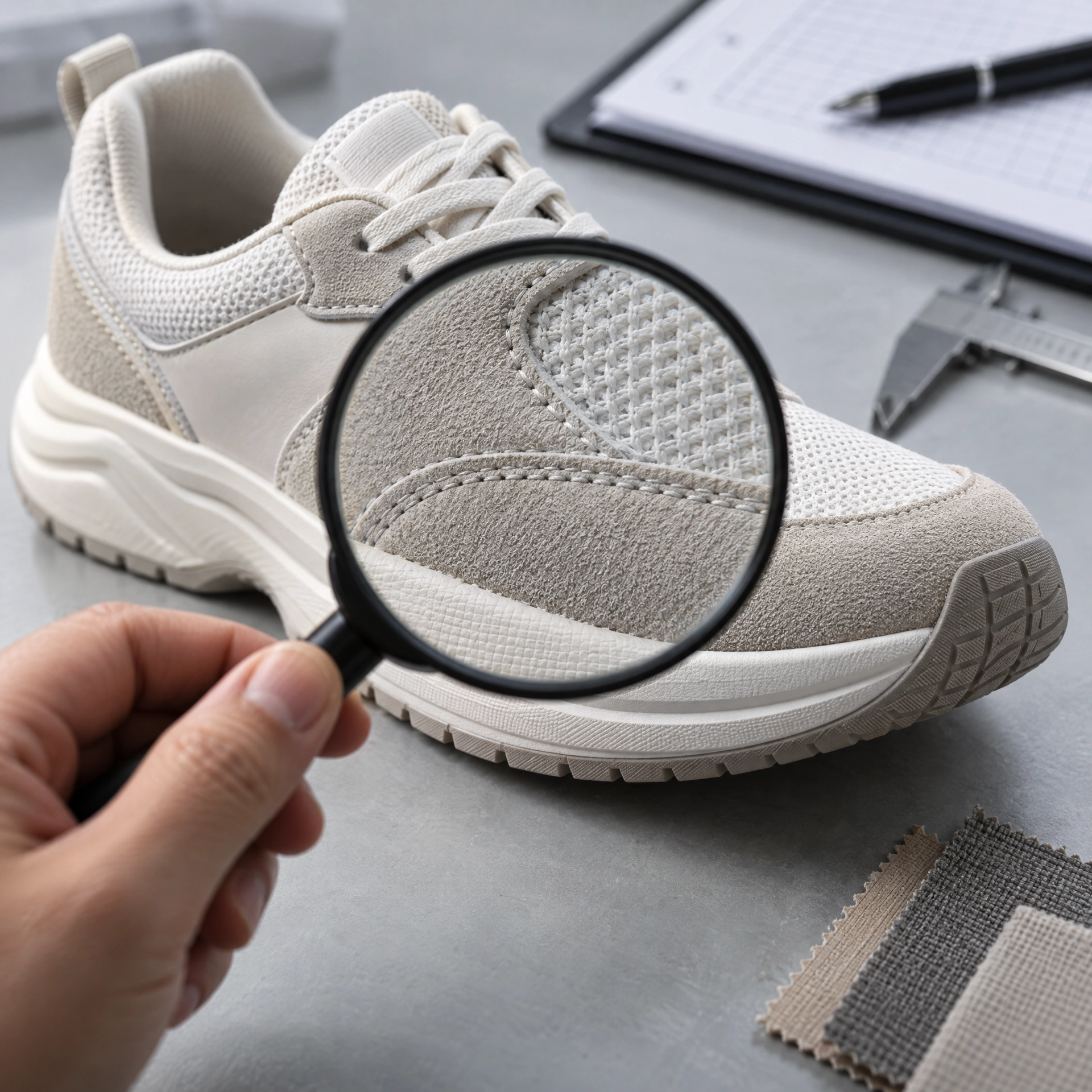 Sneaker detail inspection image illustrating what to review in QC photos